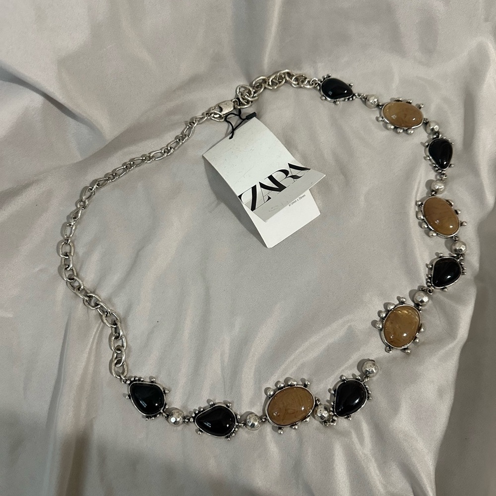 Zara silver and resin chain belt